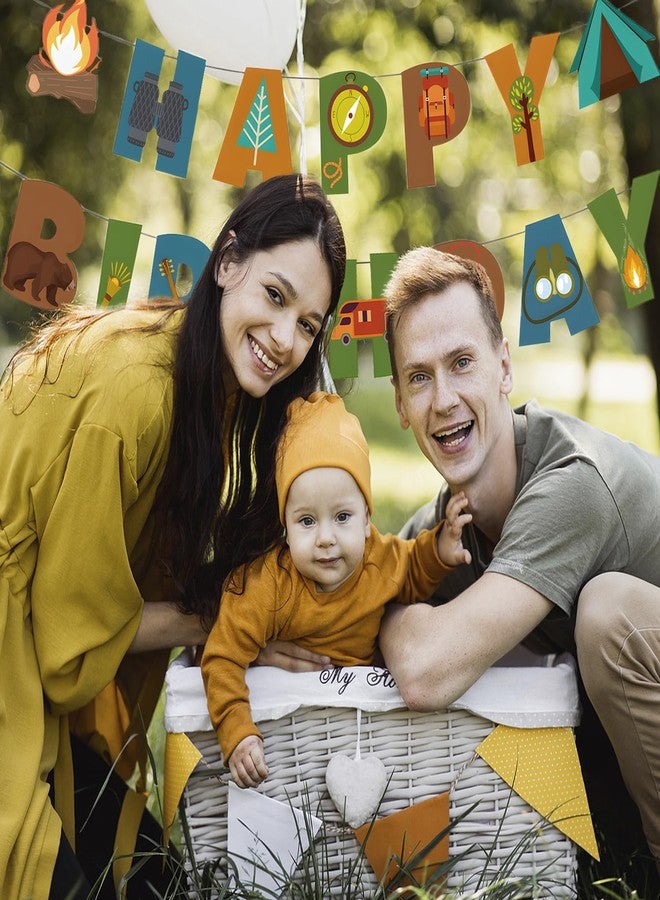 BIEUFBJI Camping Happy Birthday Banner, Camping Theme Happy Birthday Banner for Outdoor Yard Campsite Decor, Fun House with Campfire Tent Oil Lamp Adventure Campsite Birthday Party Decoration - Image 4
